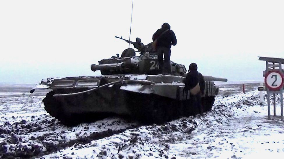 Russian TV shows tank exercises close to the border with Ukraine on 14 Jan 2022