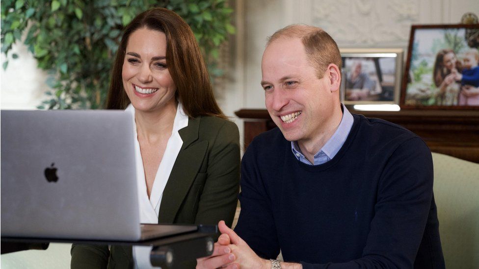 Kensington Palace handout photo of the Duke and Duchess of Cambridge during a video call to people with health conditions about the positive impact of the COVID-19 vaccine.
