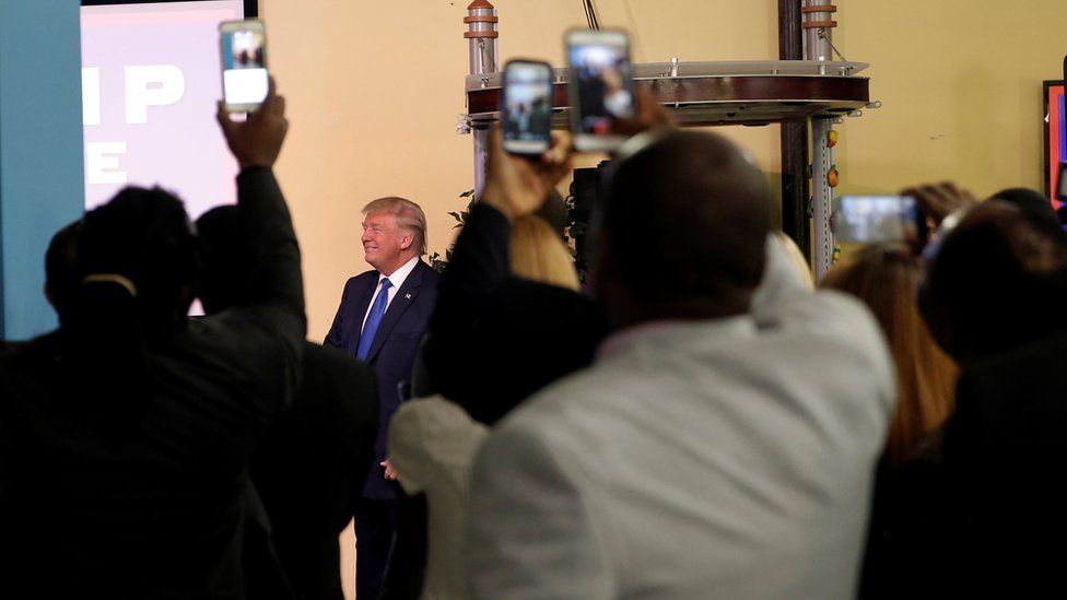 Republican presidential nominee Donald Trump makes a campaign visit to the Little Haiti Cultural Center in Miami, Florida, U.S., September 16, 2016.