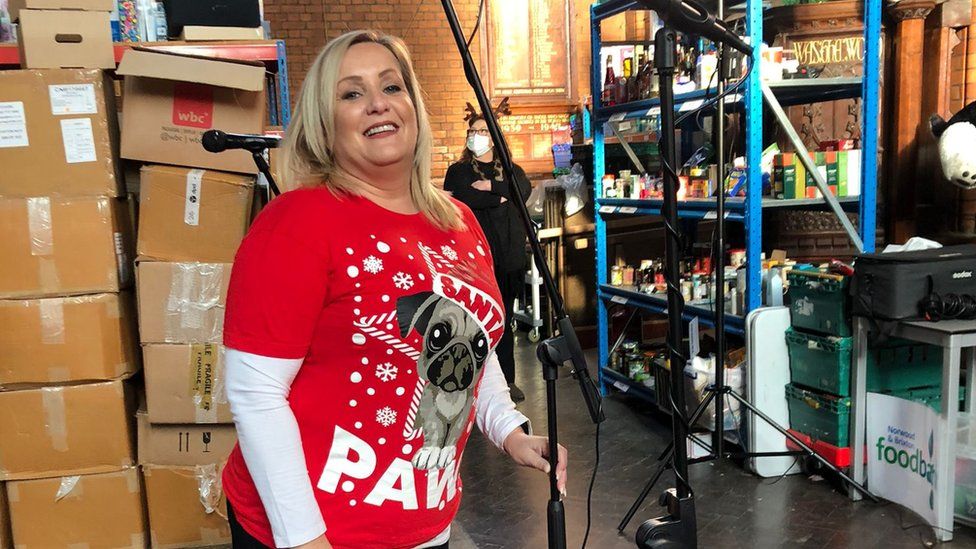 Donna Kennedy on the LadBaby Christmas video set