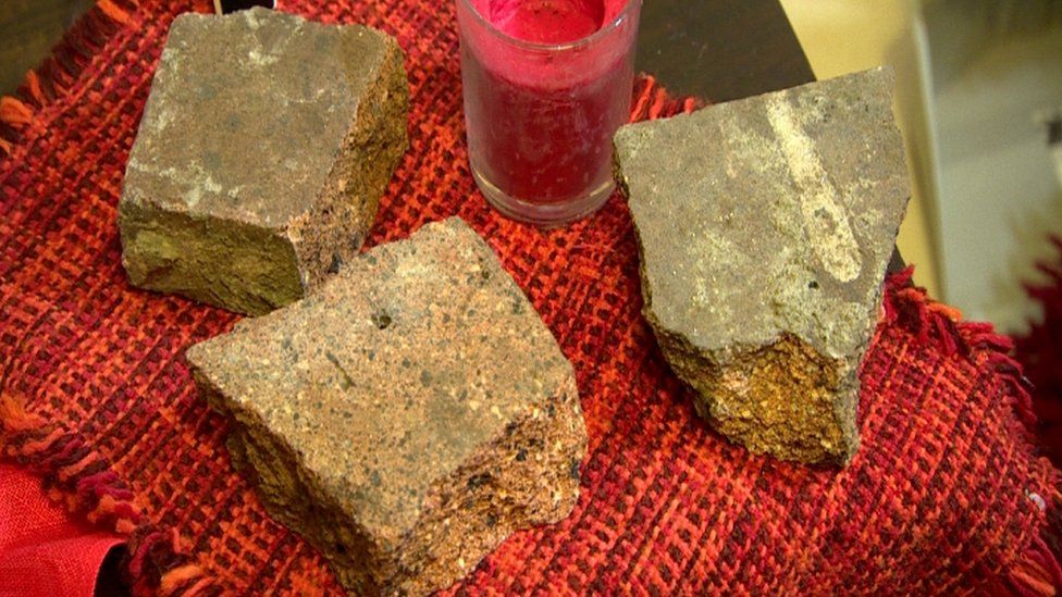 Rocks which were thrown at the home