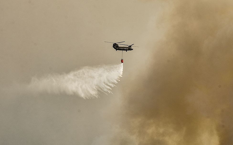 Человек смотрит, как горит лесной пожар в Тихарафе на острове Ла-Пальма, Испания