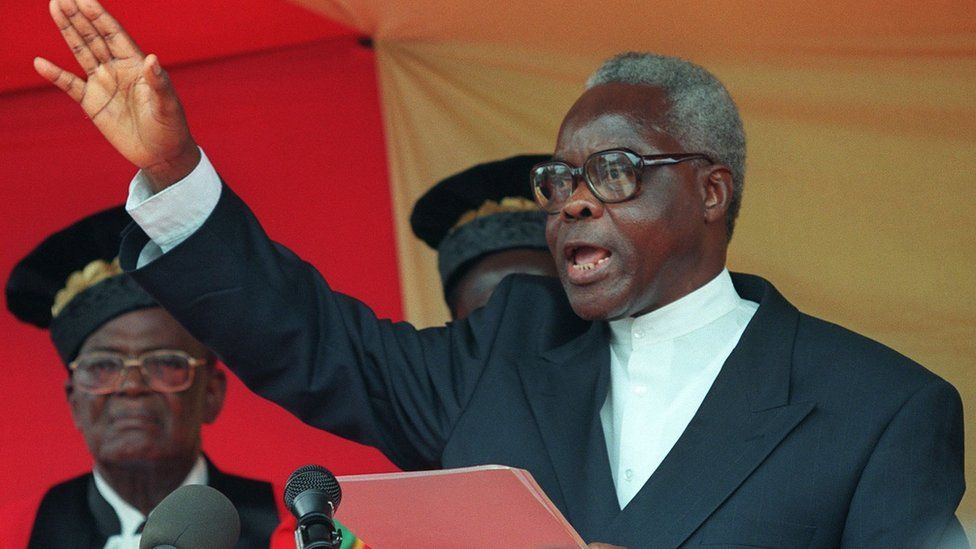 Mathieu Kerekou shown in a file photo dated 04 April 1996 taking oath of office as Benin's president at the constitutional court in the administrative capital of Porto Novo.