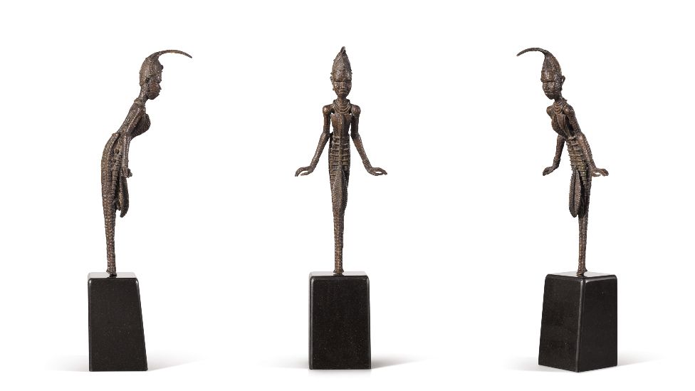 Composite of three views of a sculpture