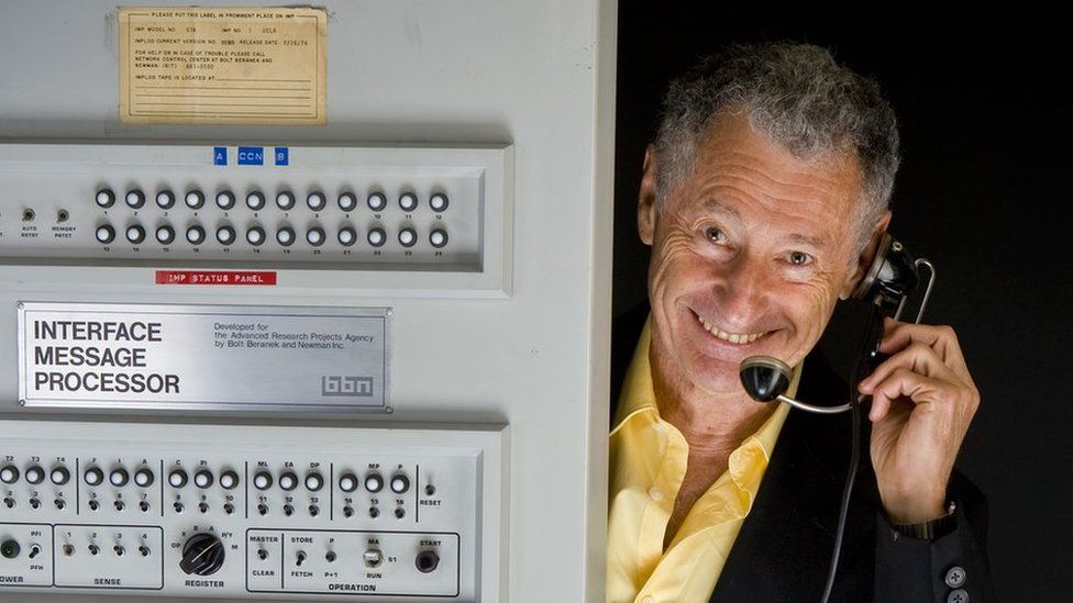 UCLA professor of computer science Leonard Kleinrock with the first IMP