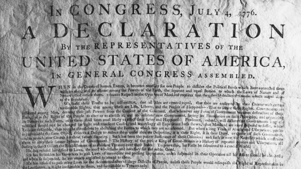 A copy of the American Declaration of Independence