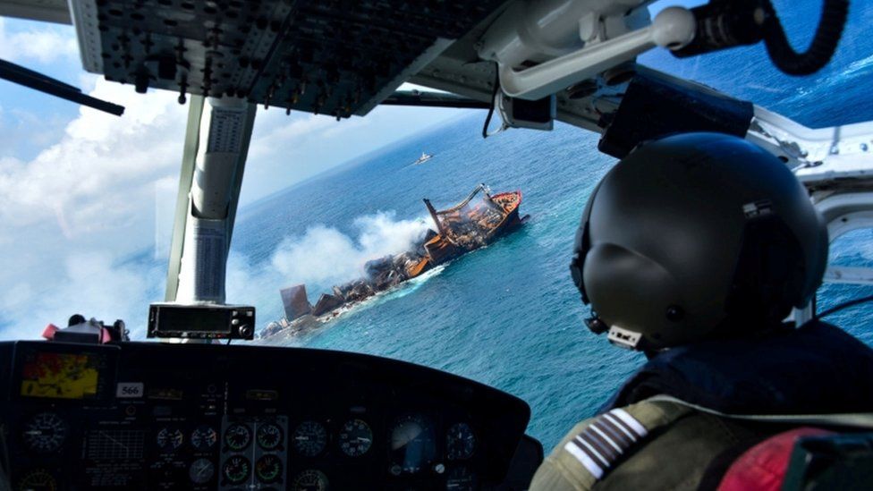 Sri Lankan Air force image shows ship sinking. 2 June 2021