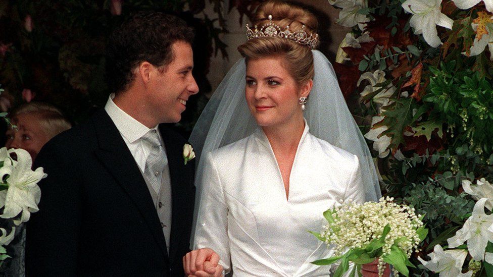 The Earl and Countess of Snowdon marrying in Westminster in October 1993