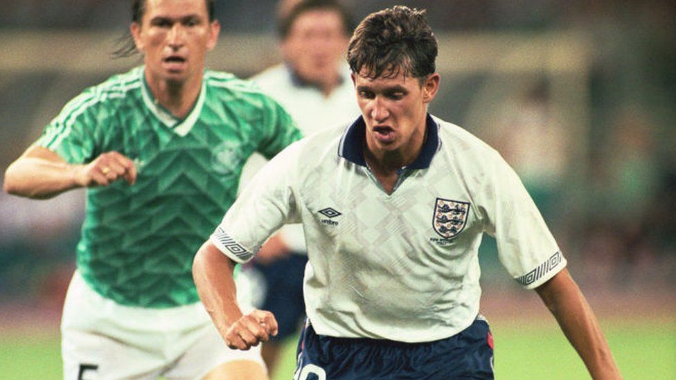 Gary Lineker playing for England against West Germany at the 1990 World Cup in Italy.