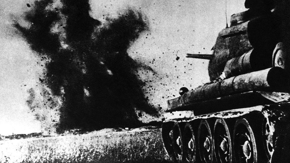Soviet tank in action at Kursk, 1943