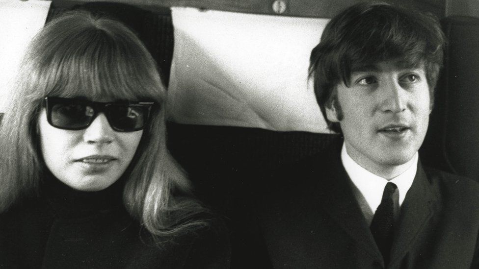 Image shows Astrid Kirchherr and John Lennon in 1964