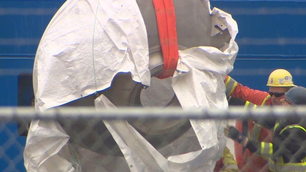 The porthole of the Titan sub appears to beryllium  among the wreckage brought ashore