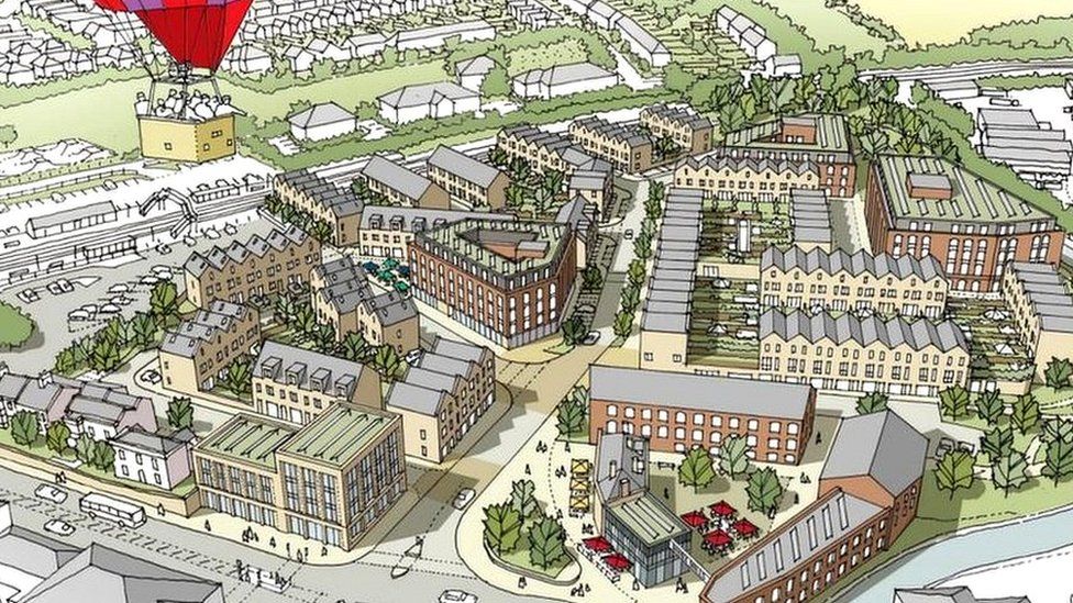 The plans for the former Bowyer's site in the form of a CGI shown from the air
