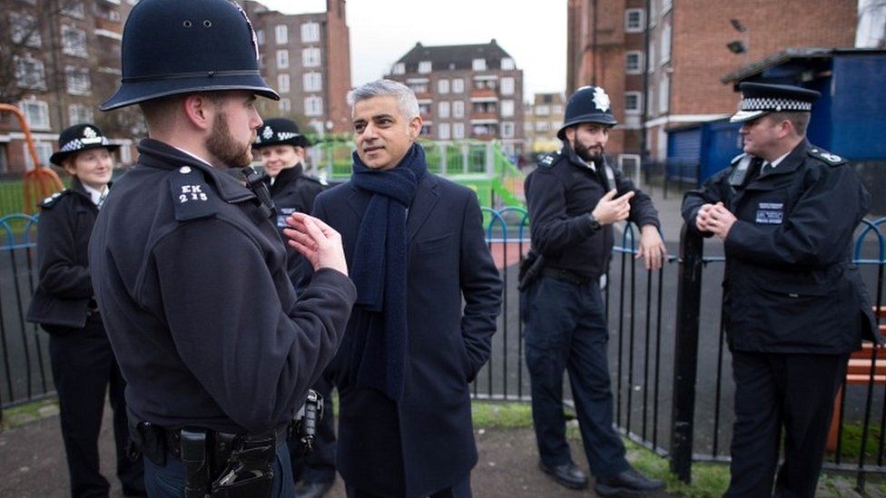 Sadiq Khan with police officers