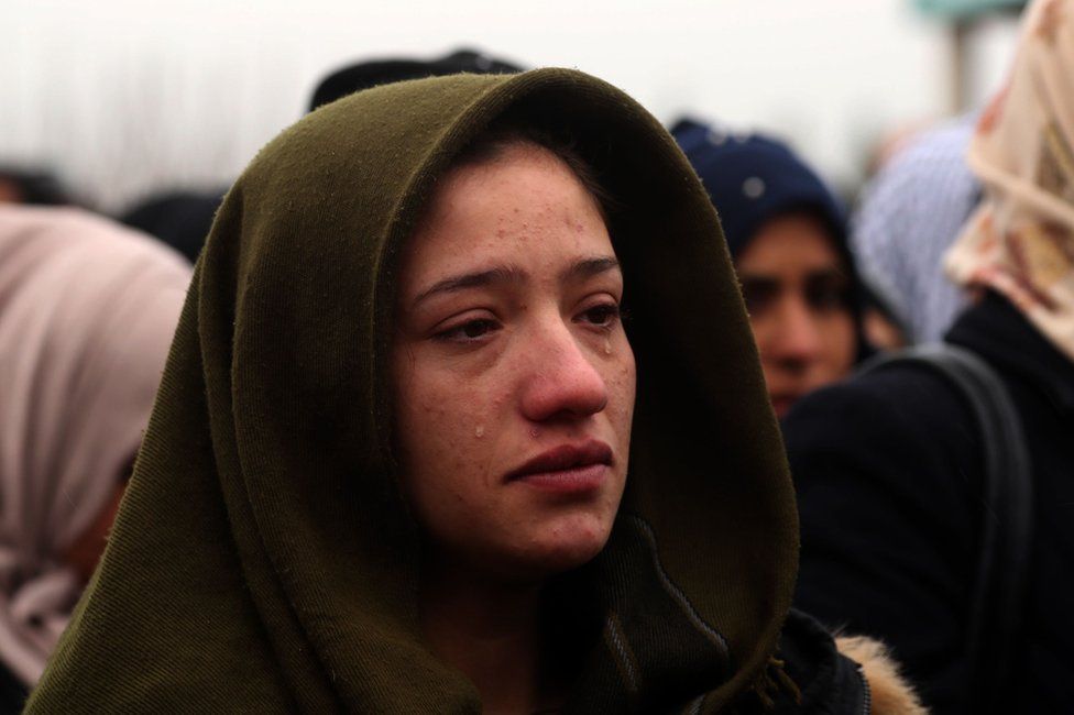 A mourner in the Syrian Kurdish-majority city of Qamishli, on December 31, 2018