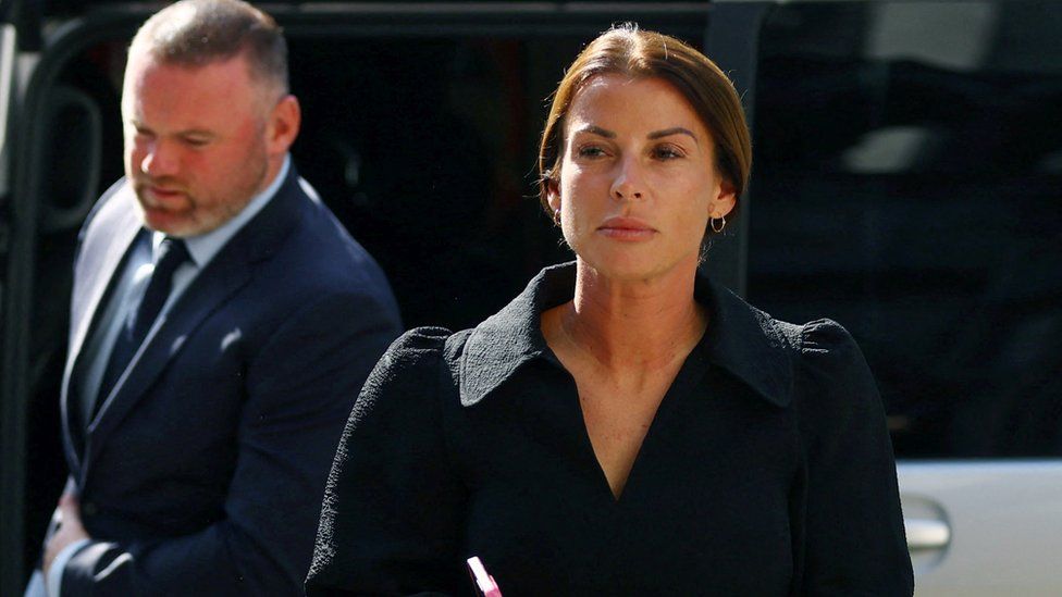 Coleen Rooney and her husband Wayne arriving at court on Tuesday