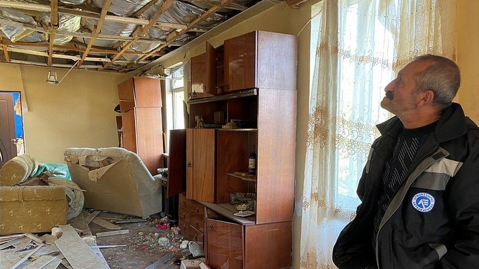 Ashot Agajanyan in his wrecked home, 12 Oct 20