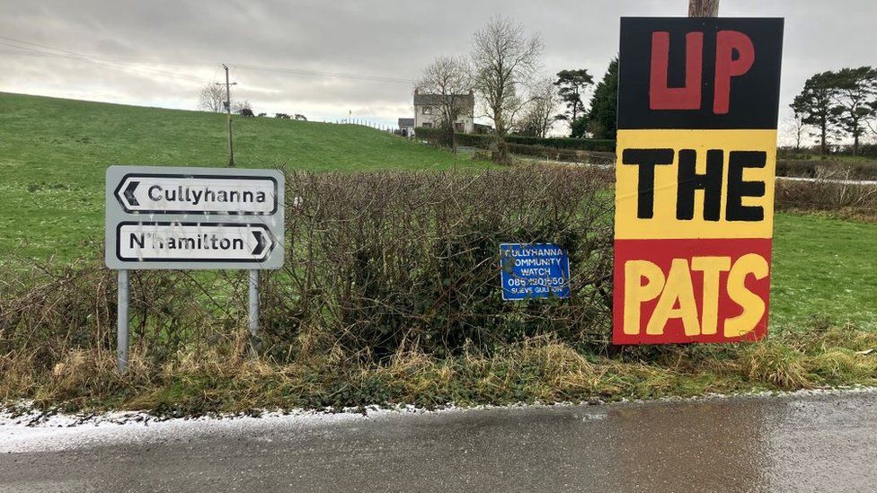 Up the Pats sign next top Cullyhanna roadsign