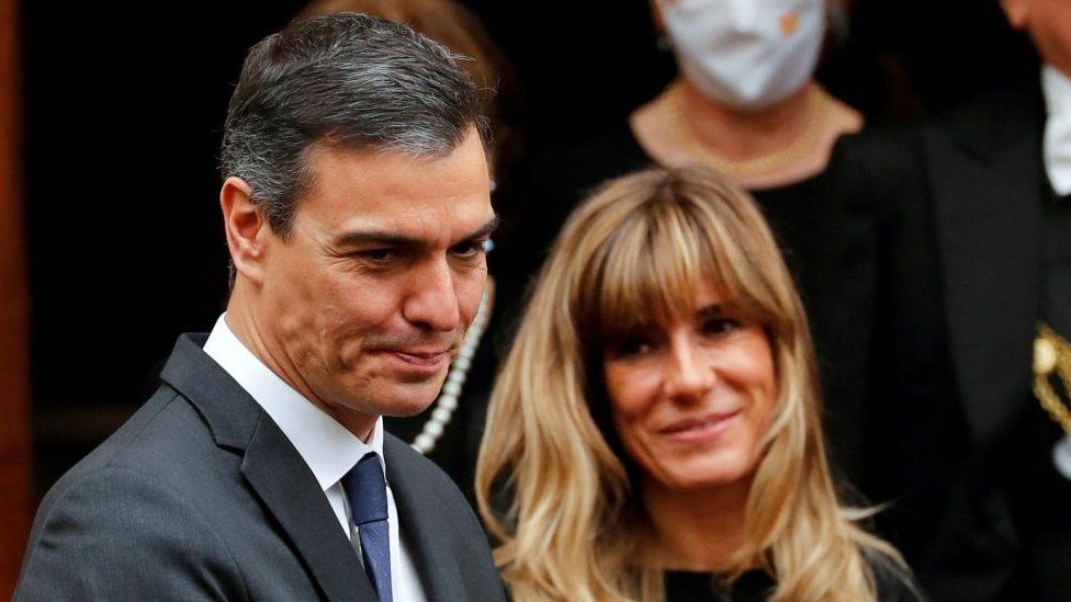 Spanish Prime Minister Pedro Sanchez and his wife Maria Begona Gomez Fernandez leave after meeting with Pope Francis, at the Vatican, October 24, 2020