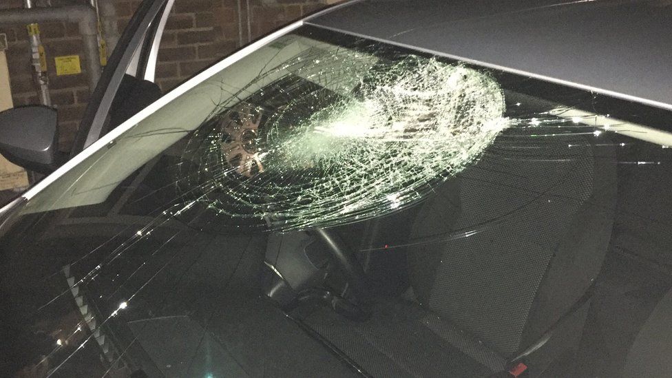 Carrickfergus attack Police car window smashed BBC News