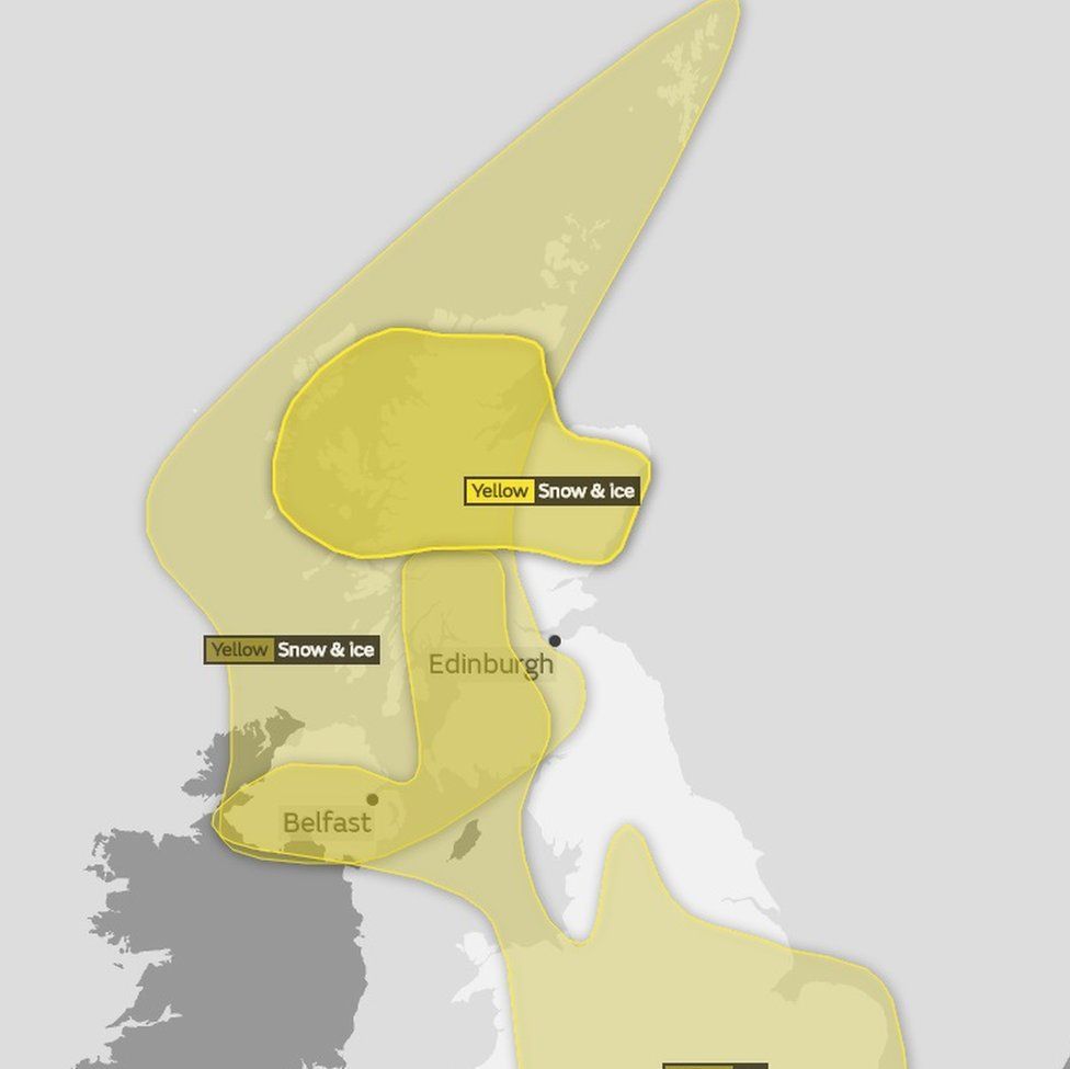 Yellow weather warnings on map of UK