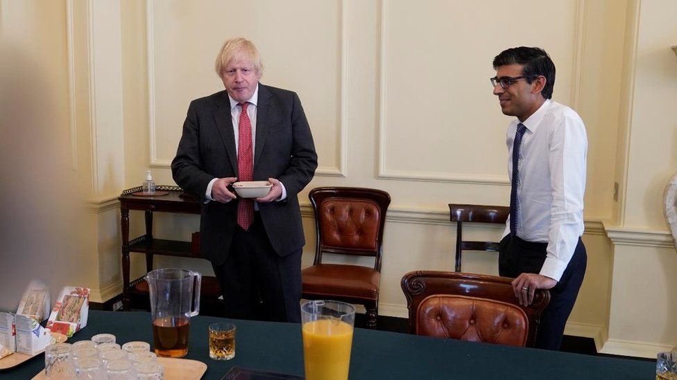 Boris Johnson and Rishi Sunak at a gathering on the former prime minister's birthday