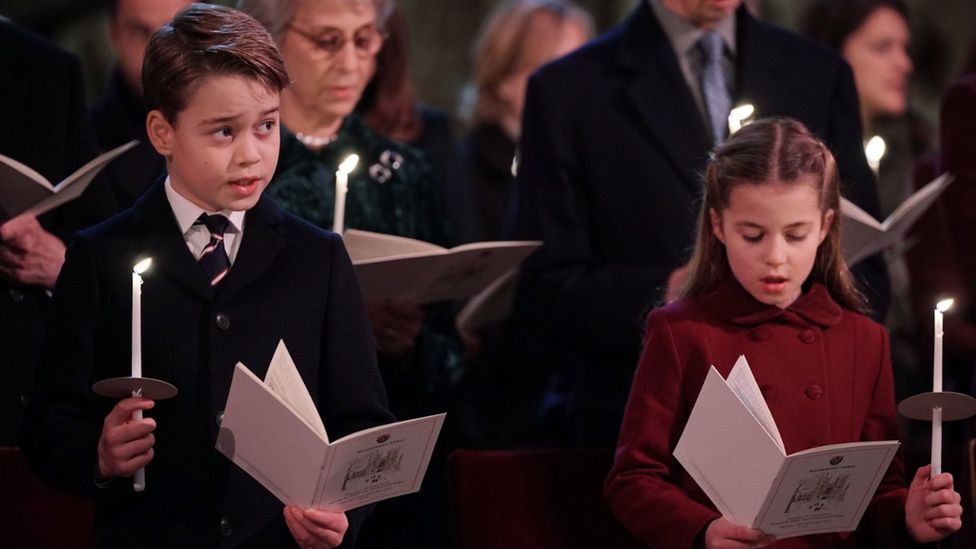 Prince George and Princess Charlotte during the 'Together at Christmas' Carol Service at Westminster Abbey