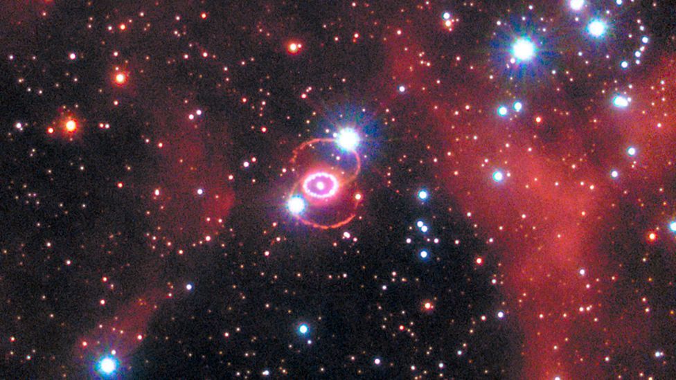 This Hubble Space Telescope image shows Supernova 1987A within the Large Magellanic Cloud