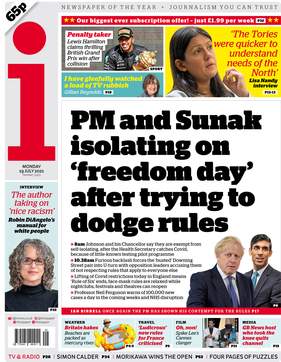 The i front page 19 July 2021