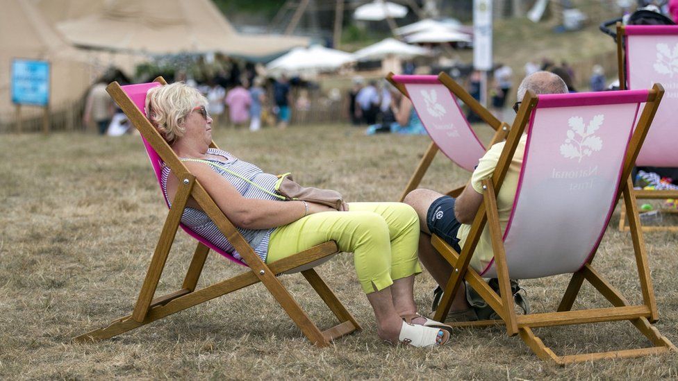 People on deckchairs at Blenheim Palace, near Oxford on Thursday