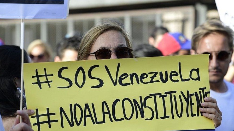 Woman protesting about the formation of a new Constitutional Assembly in Venezuela by President Nicolas Maduro