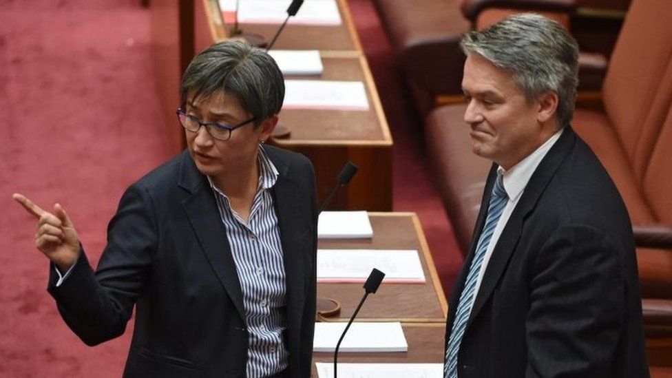 Senator Penny Wong and Senator Mathias Cormann in the Upper House