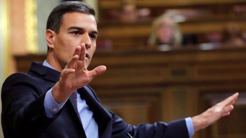 Spanish Prime Minister Pedro Sanchez delivers a speech at the Lower House during question time, in Madrid, Spain, 12 December 2018