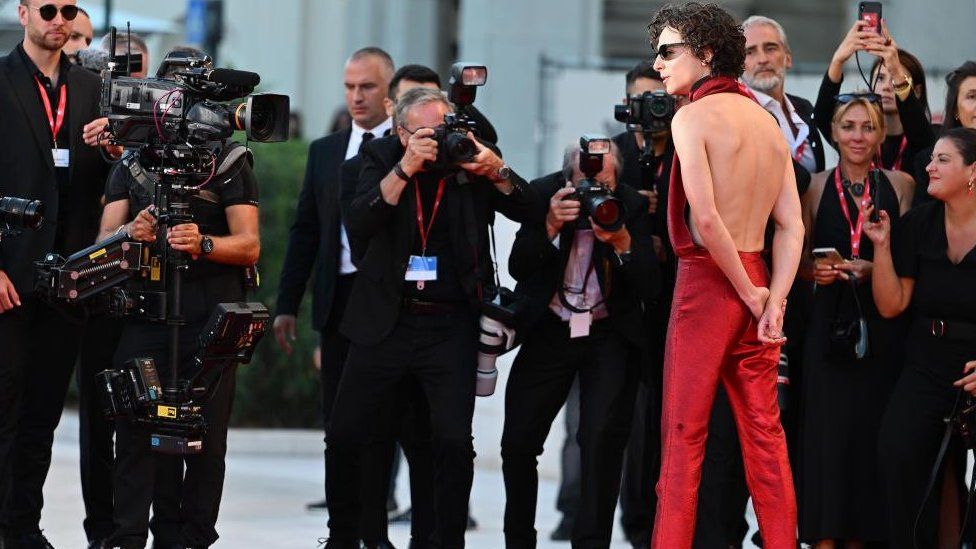 Timothee Chalamet arrives for the premiere of 'Bones and All' during the 79th annual Venice International Film Festival, in Venice