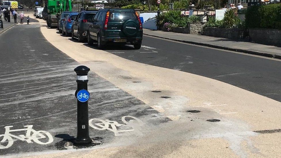 Cycle lane with bike racks removed