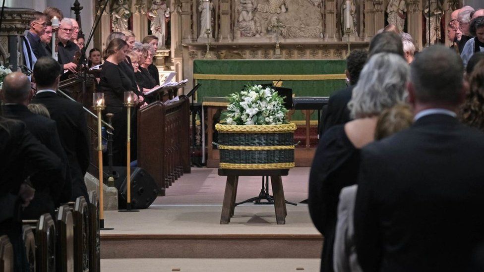 Barnaby Webber's coffin at the funeral service