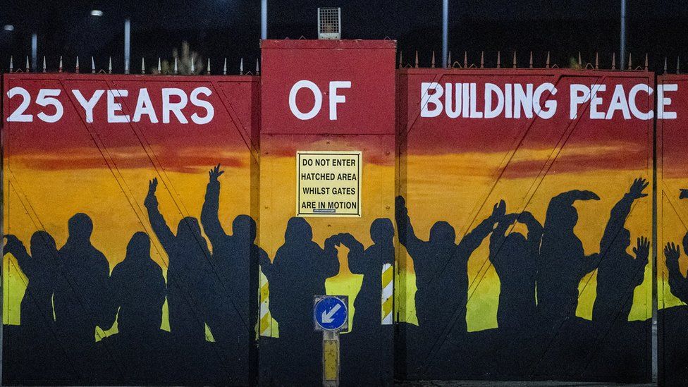Lanark Way interface gates which allow traffic to move between the Republican and Loyalist areas of Belfast during limited times of the day has been painted ahead of the 25th anniversary of the Good Friday Agreement.