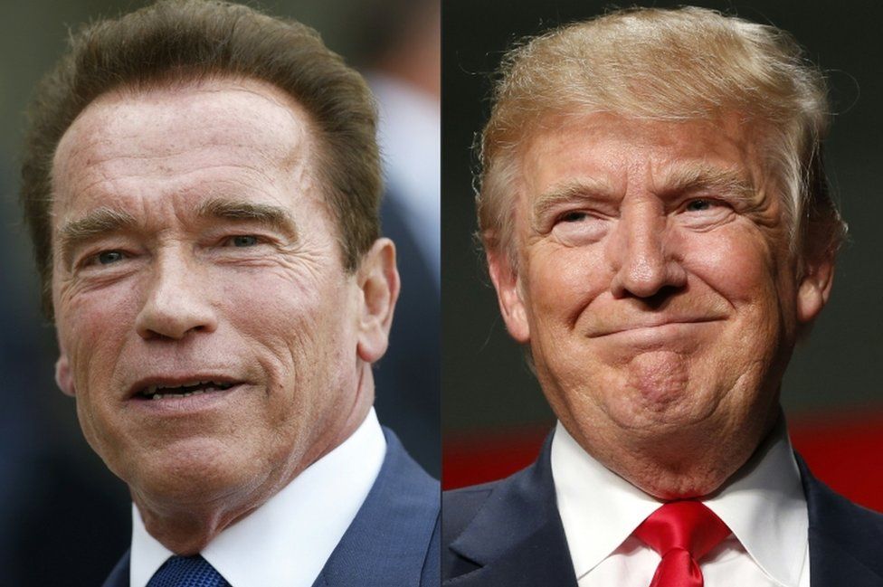 This combination of pictures created on January 06, 2017 shows US actor and former governor of California Arnold Schwarzenegger (left) and US President Elect Donald Trump.