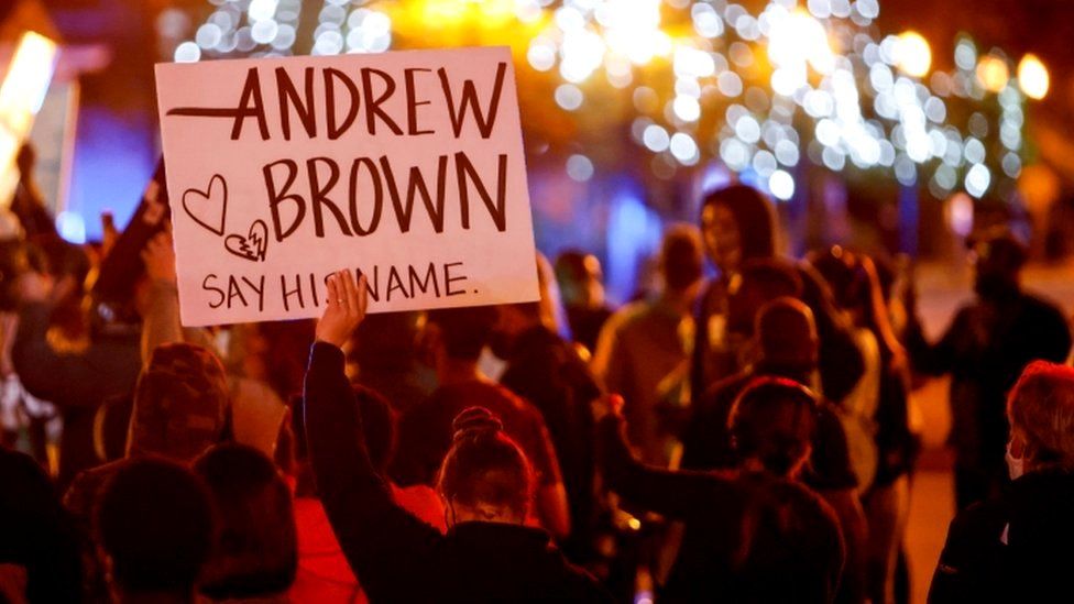 Image shows a protest over Mr Brown's death