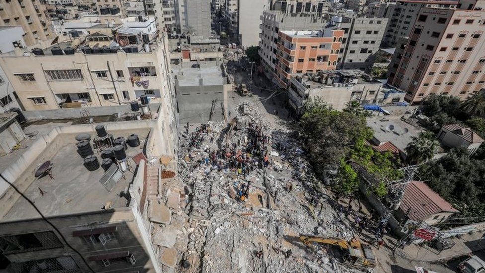 Rubble in Gaza City, 16 May