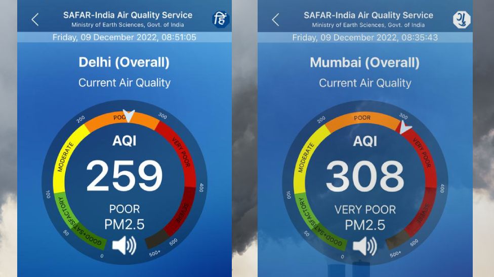Pollution levels in Delhi and Mumbai on Friday morning