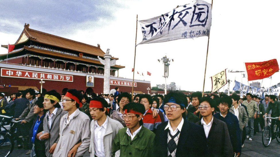 Students' protests at the Tiananmen Square in 1989