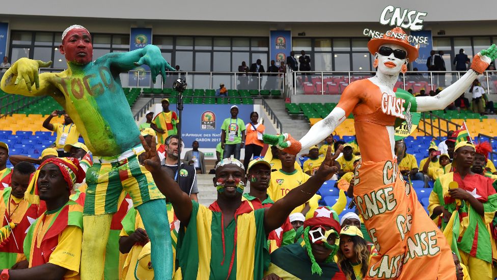 Ivory Coast and Togo supporters cheer for their teams ahead of the 2017 Africa Cup of Nations group C football match between Ivory Coast and Togo in Oyem, Gabon - 16 January 2017