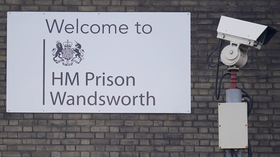 Wandsworth prison sign by CCTV camera
