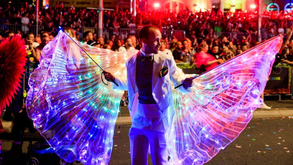 A participant of the Gay and Lesbian Mardi Gras Parade in Sydney