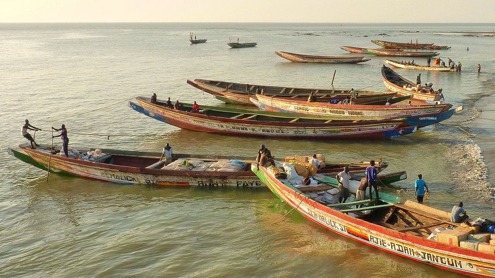 Traditional fishing boats on the river Gambia