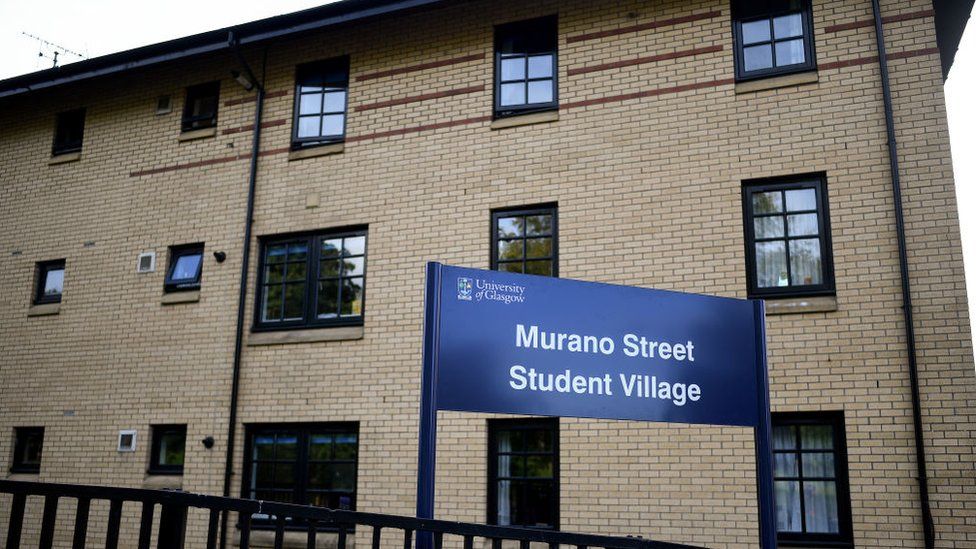 A general view of Murano Street Student Village in Glasgow, Scotland. A considerable number of students have tested positive following an outbreak of Covid -19 at the halls of residence.