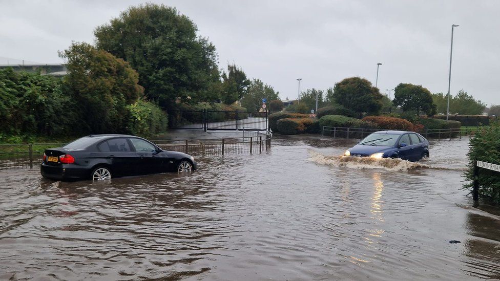 Flooded road in Llandudno