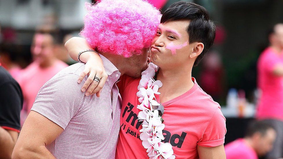 Gay couple at Pink Dot 2015 in Singapore