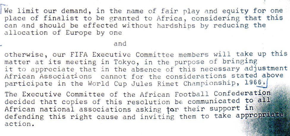 Memo with Caf ultimatum to FIFA and warn of potential boycott